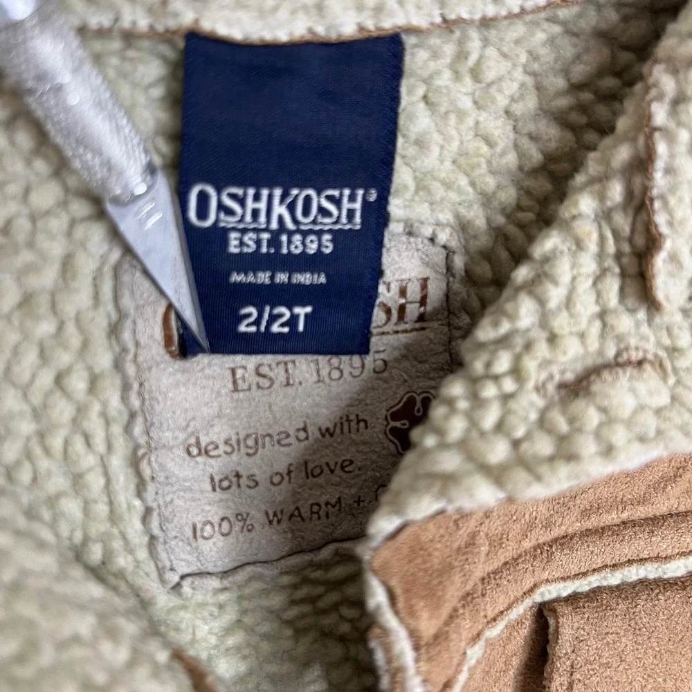 OshKosh B'gosh Jacket Toddler 2T Brown Faux Suede Sherpa Lined Trucker Coat